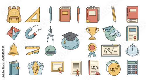 Collection of educational tools and learning supplies for students and academics
