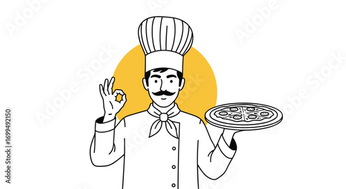 Master chef with delicious pizza ready for serving a culinary delightful experience