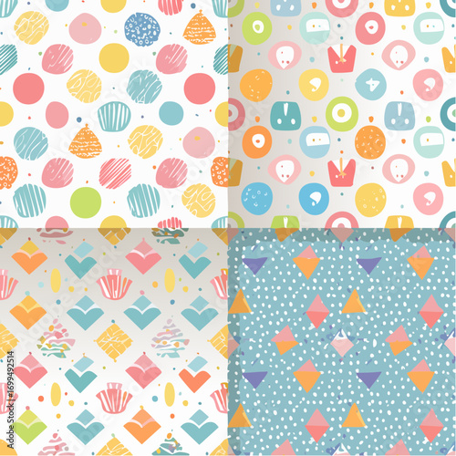 Set of simple geometric patterns used for fabric textile print background and decorative wallpaper
1