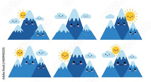 Charming blue mountains with happy faces and sunny skies adorable outdoor landscape scenes