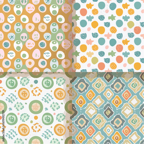 Set of simple geometric patterns used for fabric textile print background and decorative wallpaper
2