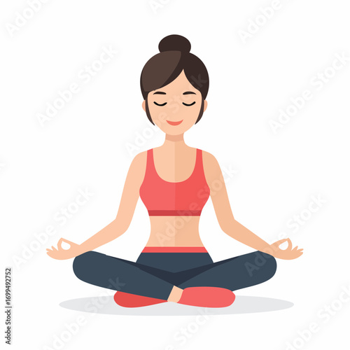 A serene woman sits in a lotus pose, meditating for relaxation and inner balance