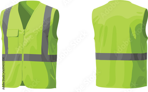 High visibility safety vest, fluorescent yellow reflective work vest, construction safety gear, industrial protective clothing, worker visibility apparel