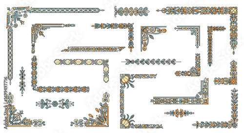Collection of ornate corner accents decorative borders flourishes and dividers for elegant design projects