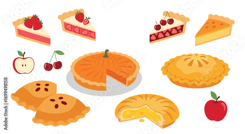 A delicious assortment of sweet baked pastry desserts featuring fruit fillings and toppings