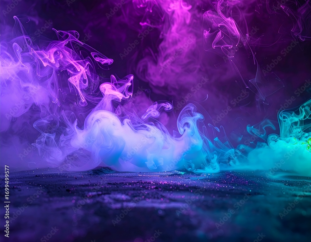 Fototapeta premium Spooky Halloween Background with Purple Smoke and Cyan Fog