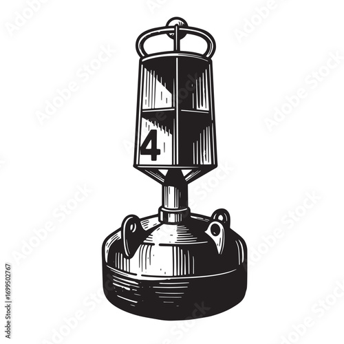 Illustrated black and white nautical buoy with number four for marine navigation