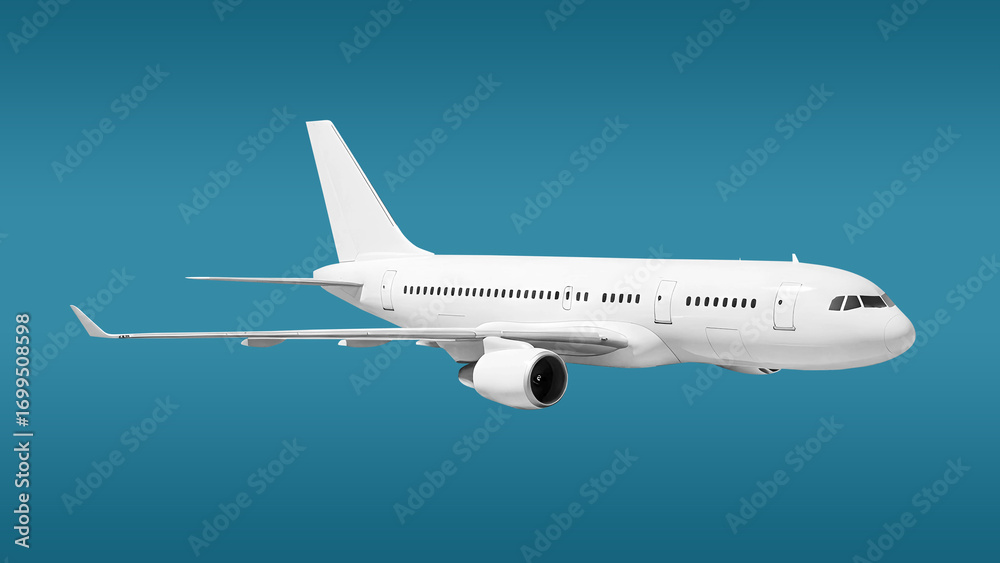 Obraz premium White Two-Engine Passenger Jet Plane Flying corner view