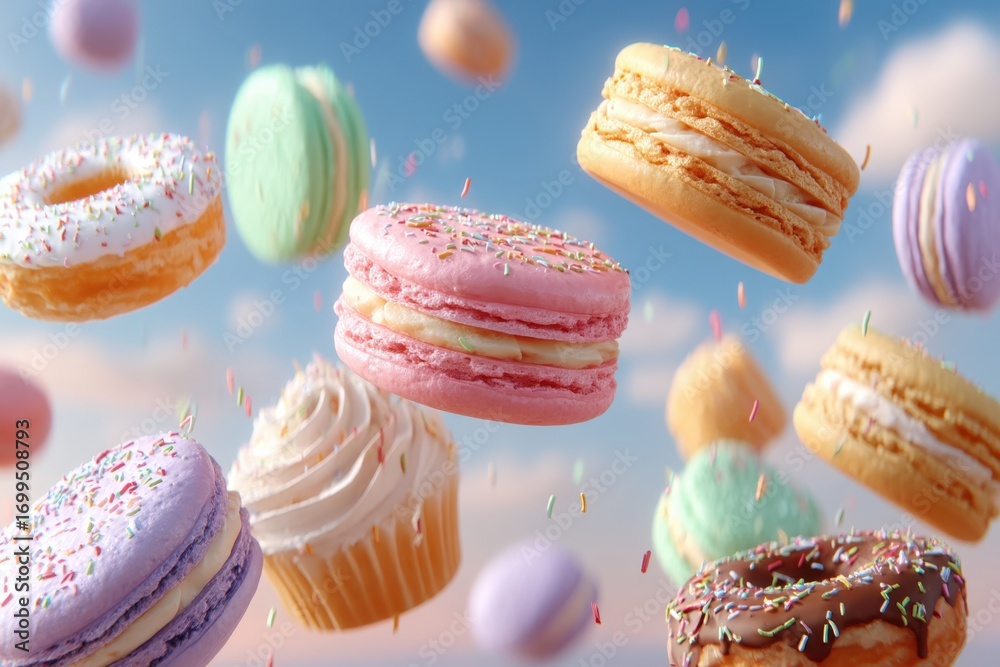 Colorful Treats in Air with Frosting and Sprinkles for Sweet Delight Colorful Treats in Air with Frosting and Sprinkles for Sweet Delight