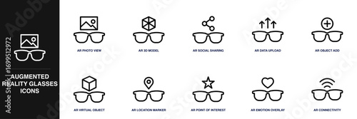 Augmented Reality Glasses Line Icon Set