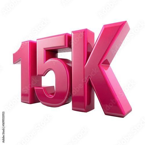 3d icon of shiny pink 15k text isolated on transparent background for race or promotion use