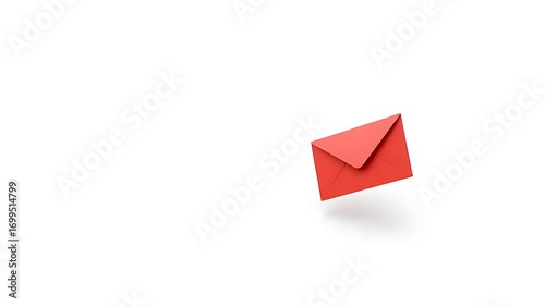 Stylized red envelope suspended in clean white space with subtle 3D depth and soft lighting.