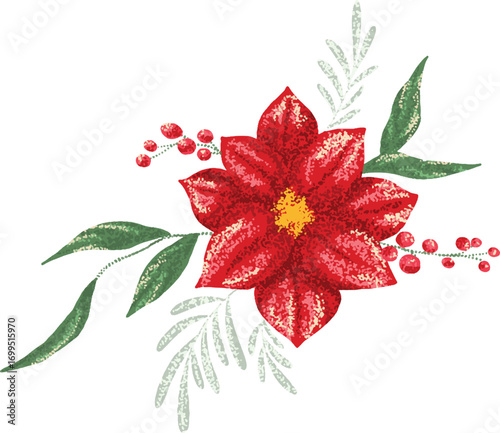 Festive Red Poinsettia adn red cherry Floral Arrangement for christmass