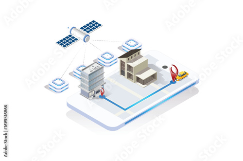 Isometric illustration City taxi device app, isometrics 3d Vector illustration