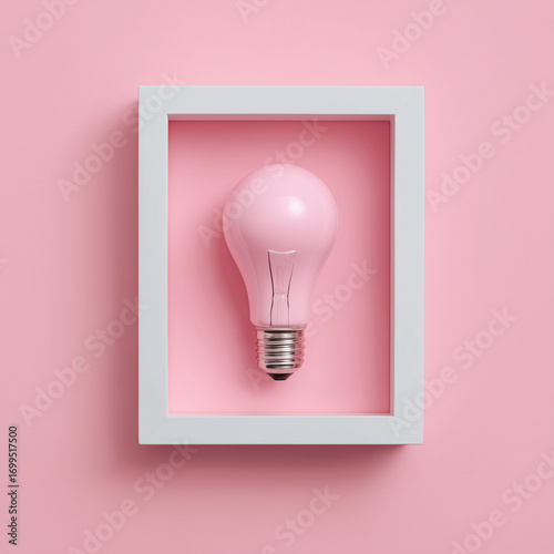 Pink light bulb in white frame on pink background - Concept of woman and creativity