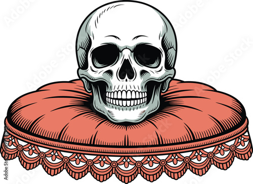 Human skull wearing a ruffled collar bone head