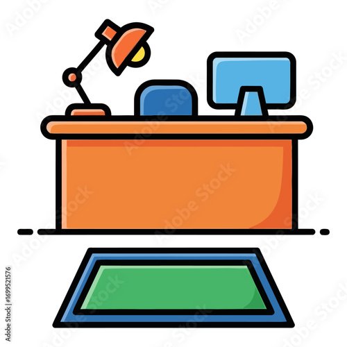 Lobby Icon – Line Art Bold, Reception Desk, Vector, White Background