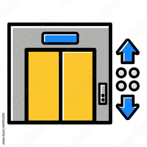 Elevator Icon – Line Art Bold, Building Amenity, Vector, White Background