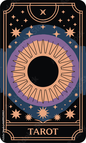 Celestial sun and stars tarot card design vector