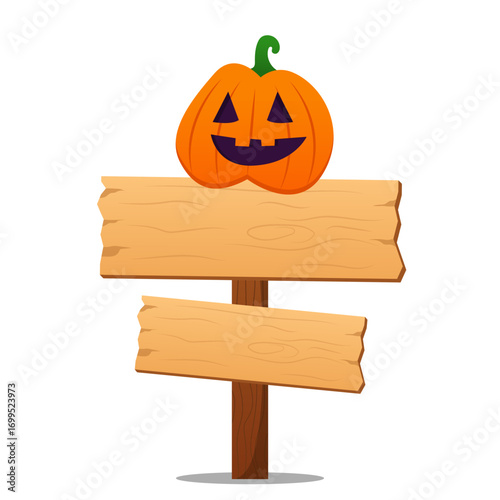 scary pumpkins on the wooden billboard illustration for halloween