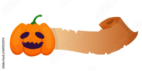 vintage banner with beside scary pumpkin illustration for halloween