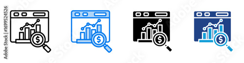 research icon set multiple style collection