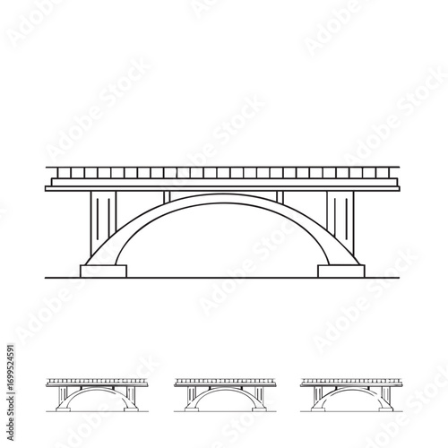 A clean line art illustration of a classic arch bridge, showcasing architectural elegance and structural engineering, ideal for construction and infrastructure projects.