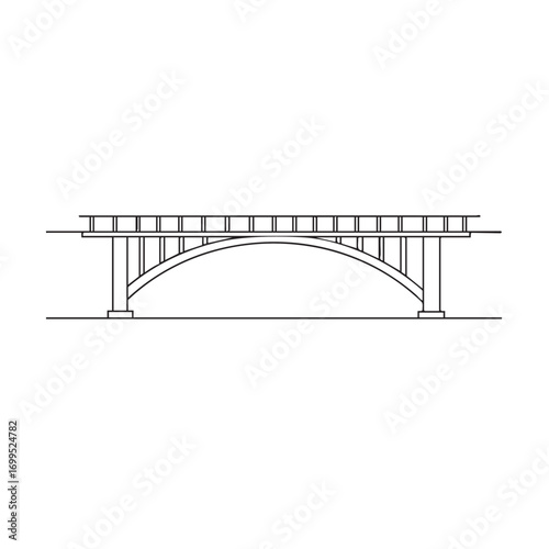 A minimalist line art illustration depicts a sturdy arch bridge structure, symbolizing connection and engineering design in a clean, modern style.