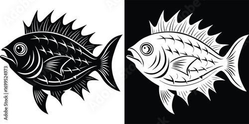Stunning bold graphic fish design in black and white, perfect for modern nautical or seafood branding and decor