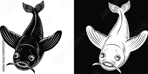 Elegant Japanese Koi fish design with bold black and white contrast for artistic projects