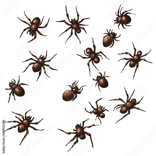 spiders, insect, halloween, festival, vector, transparent background, animal, arachnid, nature, cobweb, danger, spiderweb, scary, horror, creepy, pattern, predator, Spider Set, A bunch of spiders