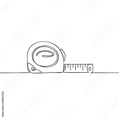 A continuous line drawing depicts a tape measure, symbolizing precision, construction, and the essential tools for any creative project or accurate work.