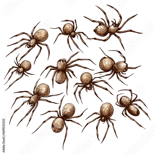 spiders, insect, halloween, festival, vector, transparent background, animal, arachnid, nature, cobweb, danger, spiderweb, scary, horror, creepy, pattern, predator, Spider Set, A bunch of spiders