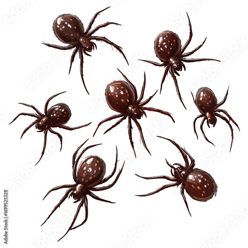 spiders, insect, halloween, festival, vector, transparent background, animal, arachnid, nature, cobweb, danger, spiderweb, scary, horror, creepy, pattern, predator, Spider Set, A bunch of spiders