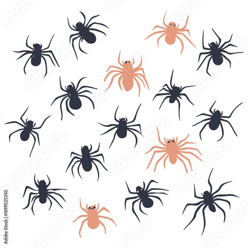 spiders, insect, halloween, festival, vector, transparent background, animal, arachnid, nature, cobweb, danger, spiderweb, scary, horror, creepy, pattern, predator, Spider Set, A bunch of spiders
