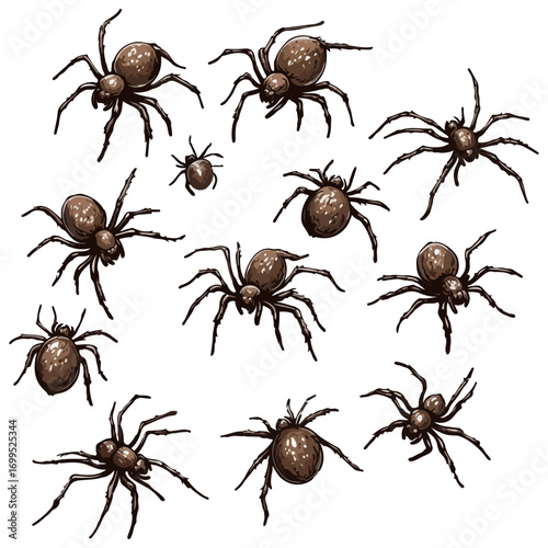 spiders, insect, halloween, festival, vector, transparent background, animal, arachnid, nature, cobweb, danger, spiderweb, scary, horror, creepy, pattern, predator, Spider Set, A bunch of spiders