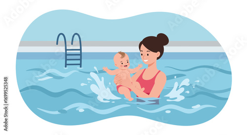 Mother and Baby Swimming Together in a Pool