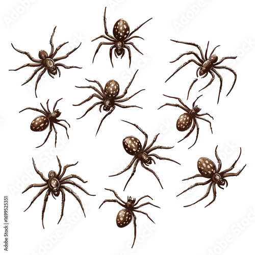 spiders, insect, halloween, festival, vector, transparent background, animal, arachnid, nature, cobweb, danger, spiderweb, scary, horror, creepy, pattern, predator, Spider Set, A bunch of spiders