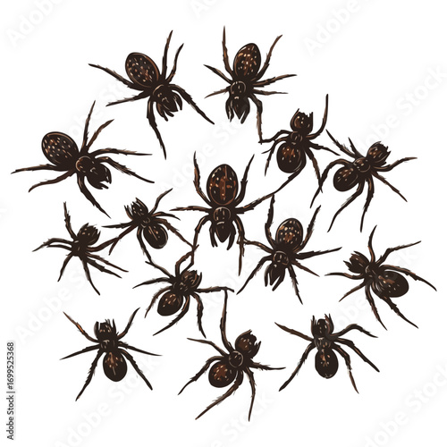 spiders, insect, halloween, festival, vector, transparent background, animal, arachnid, nature, cobweb, danger, spiderweb, scary, horror, creepy, pattern, predator, Spider Set, A bunch of spiders