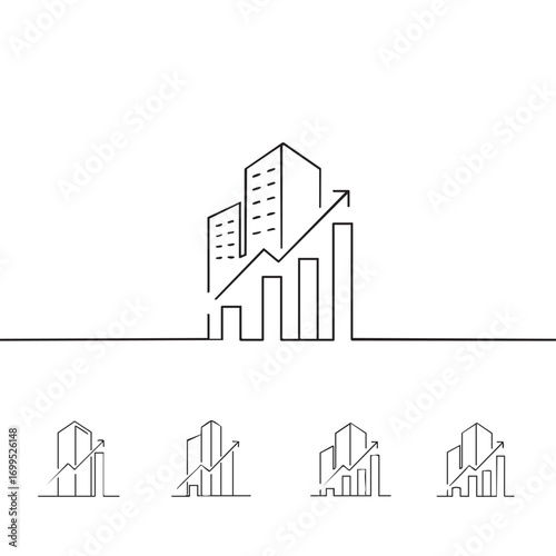 This minimalist graphic visualizes the upward trajectory of real estate markets, representing successful business growth and smart urban development.