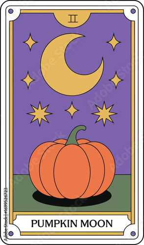 Orange pumpkin under a crescent moon and stars vector