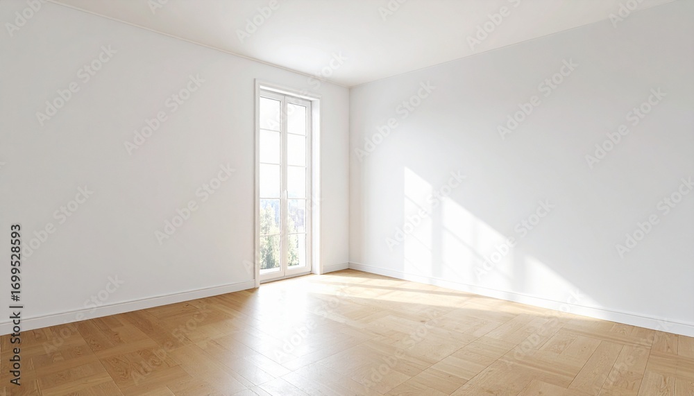 Fototapeta premium Bright Empty Room with Hardwood Floor and Window