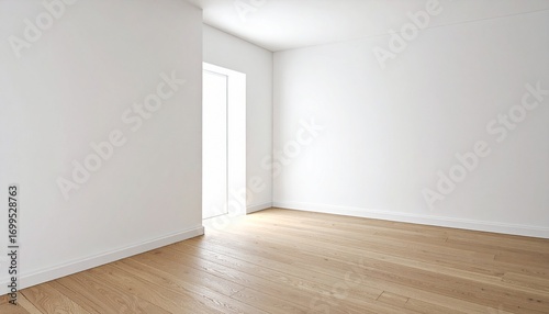 Bright Minimalist Empty Room with Wooden Floor