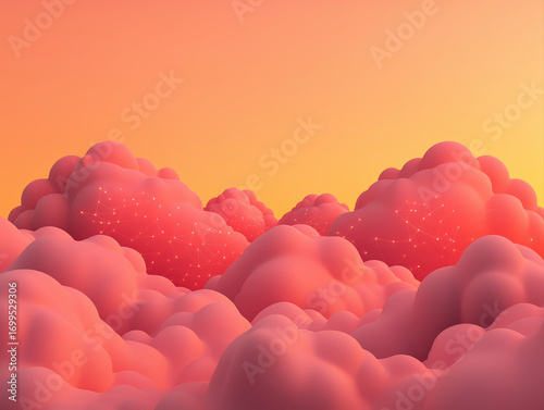 Calm abstract pink cloud background with surreal dream sky. soft and peaceful orange and yellow landscape for imagination