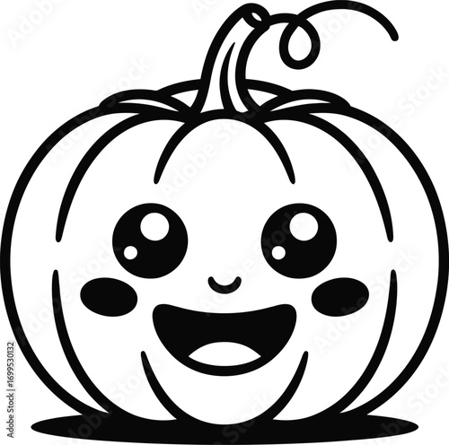 Black and white happy pumpkin illustration with big eyes