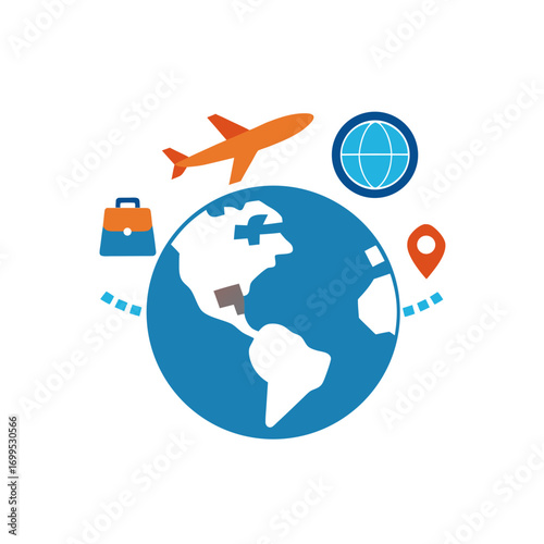 Global travel and business icons around the earth