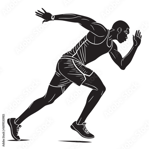 Black decathlon plyer Silhouette Vector, High Quality Illustration on White Background