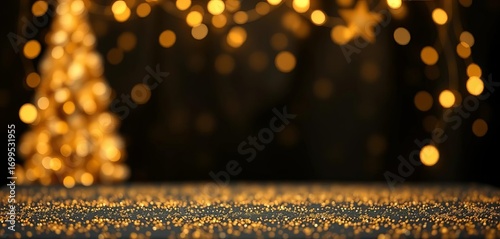 Elegant black & gold holiday backdrop with shimmering glitter and soft bokeh lights , shimmer, pattern