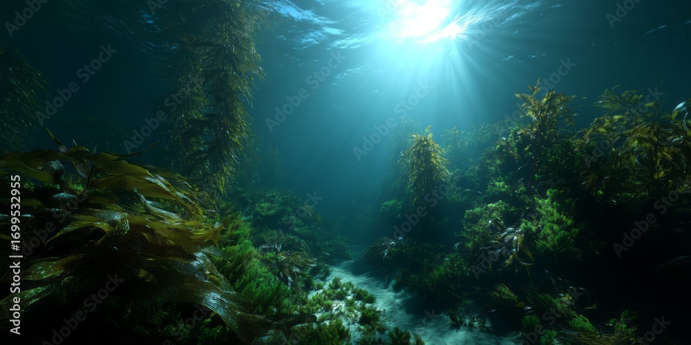 Fototapeta premium Underwater exploration ocean depths hdr panoramic view lush marine environment serene atmosphere