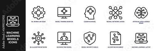 Machine Learning Models Line Icon Set